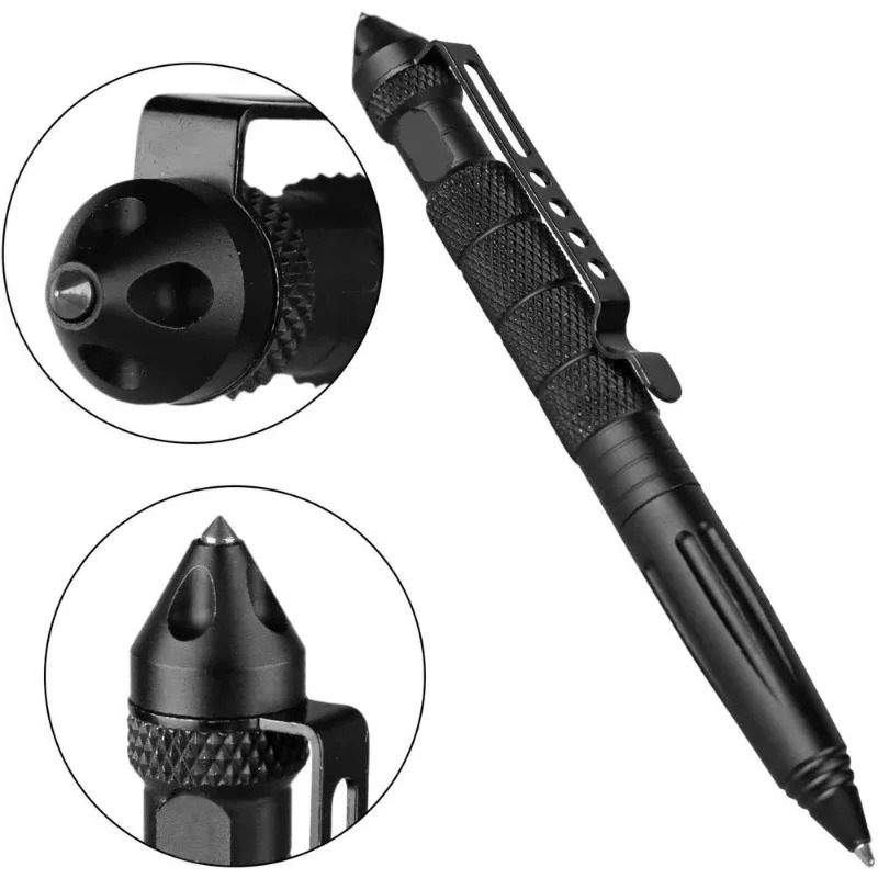 Pen Tactical Glass - Caneta Tática Militar Quebra-Vidros de Emergência