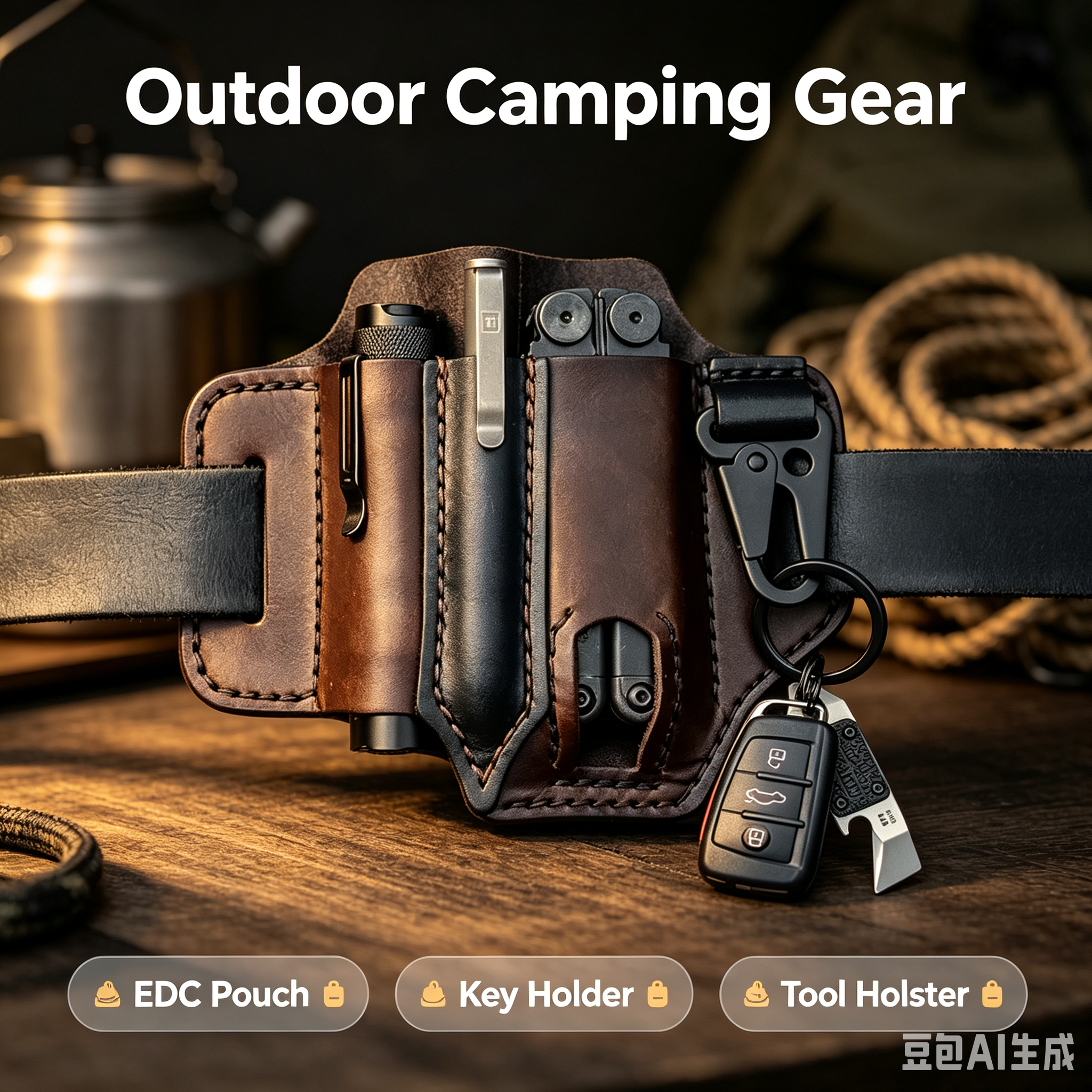 Leather Edc. Carry Pouch - Bolsa Tática de Couro EDC Retrô