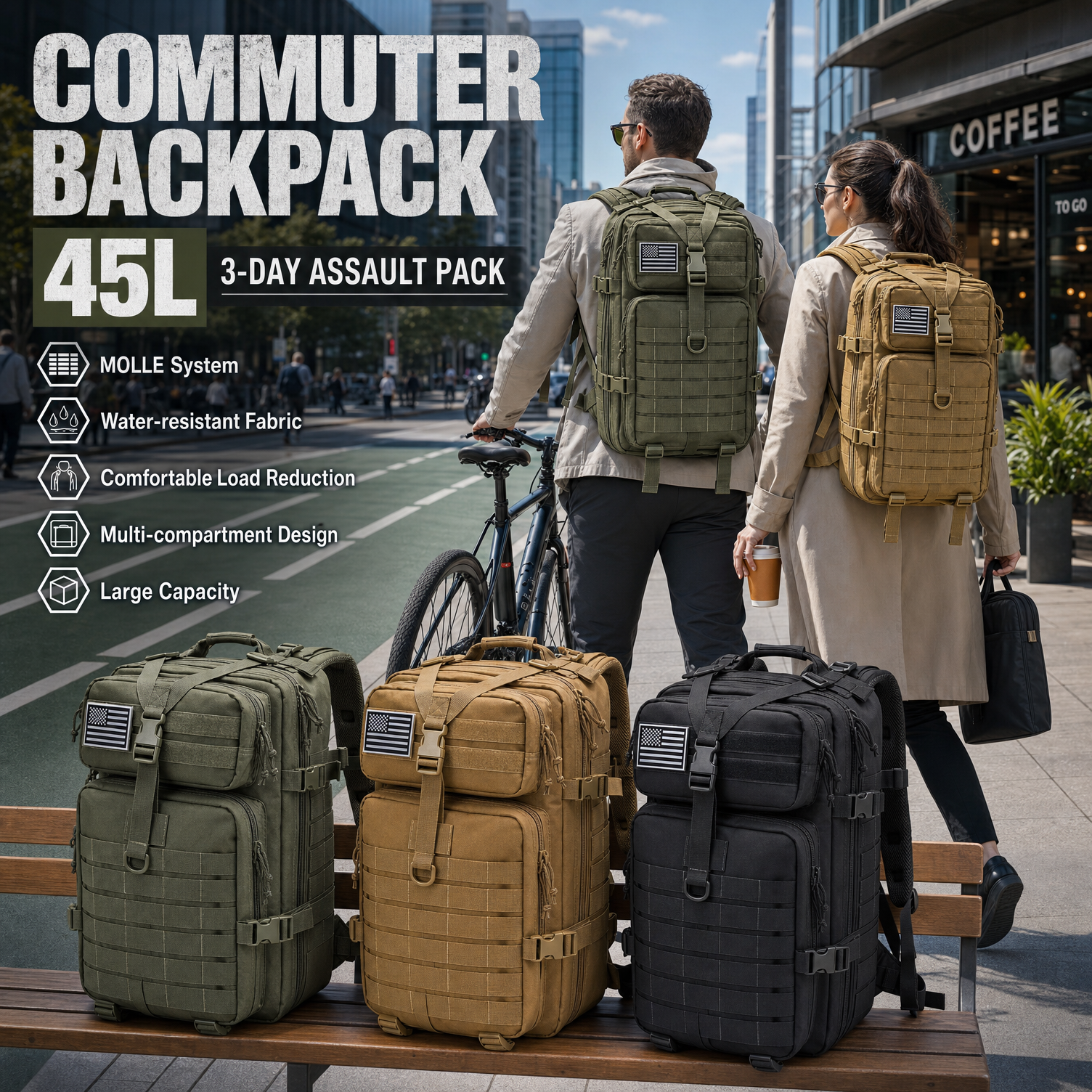 Edc Carry Bag For Men - Mochila Tática Masculina 45L Molle, Bolsa