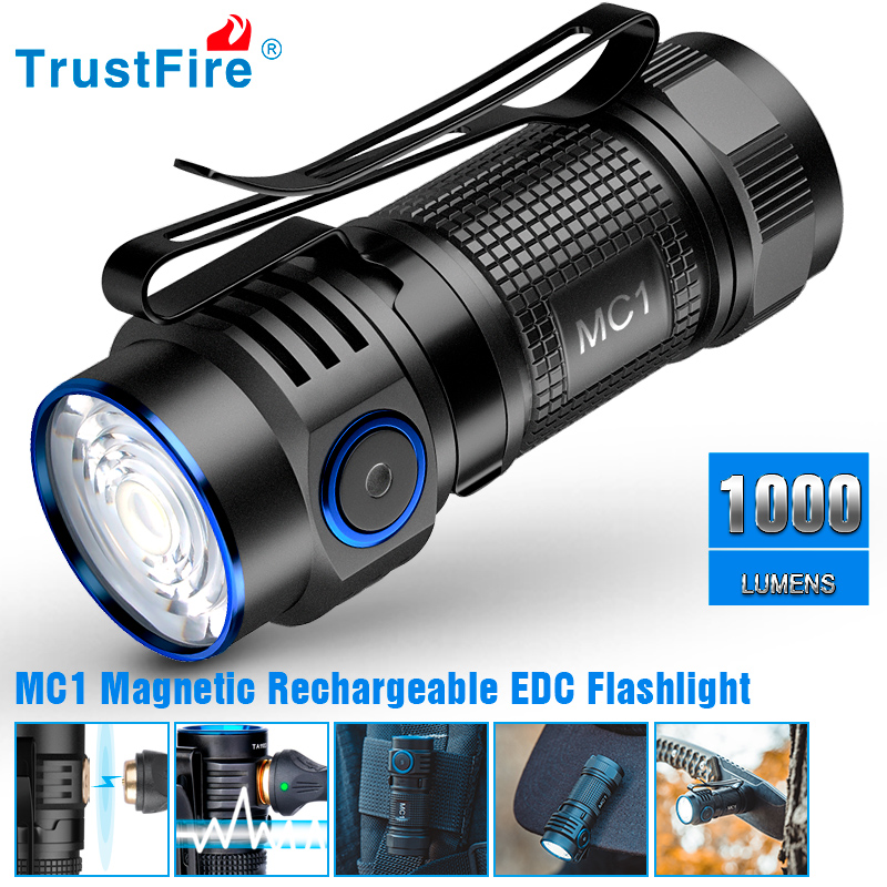 Edc Carry Flashlight - Trustfire mc1 lanterna recarregável usb 1000